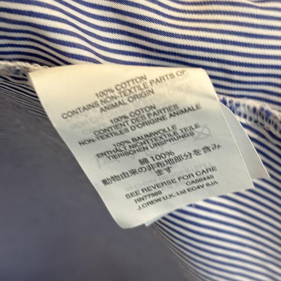 J Crew Shirt Women Size 14 Blue Cotton Thomas Mason Pin Stripe Tuxedo Bib Button - Picture 9 of 12